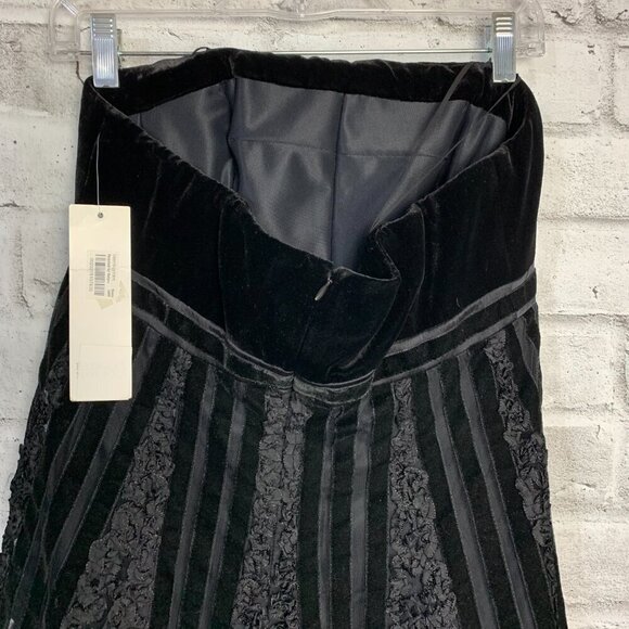 Badgley Mischka Black Velvet Silk Strapless Empire Waist Babydoll Formal Dress - Picture 7 of 16